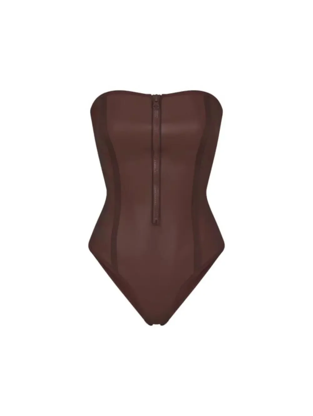 Skims Rubberized Scuba Swim Strapless One Piece - Cocoa